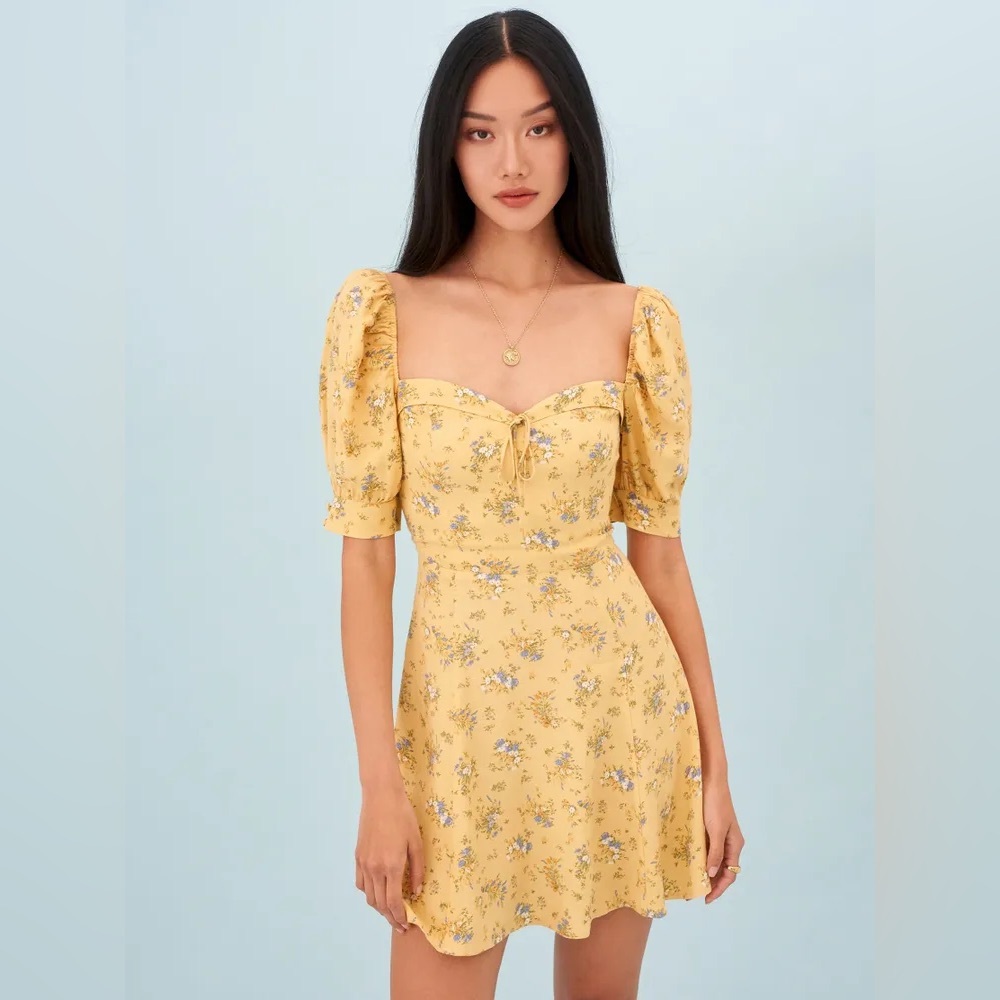 NWOT Reformation yellow Lillet dress in size 4.